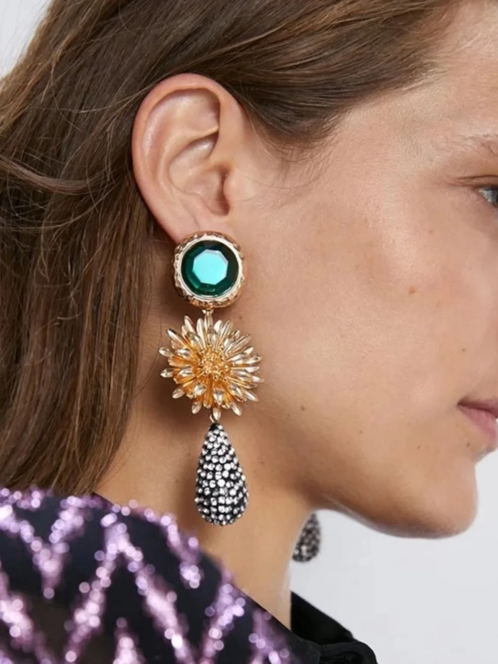 ZARA Gold Flower Dangle Earrings
